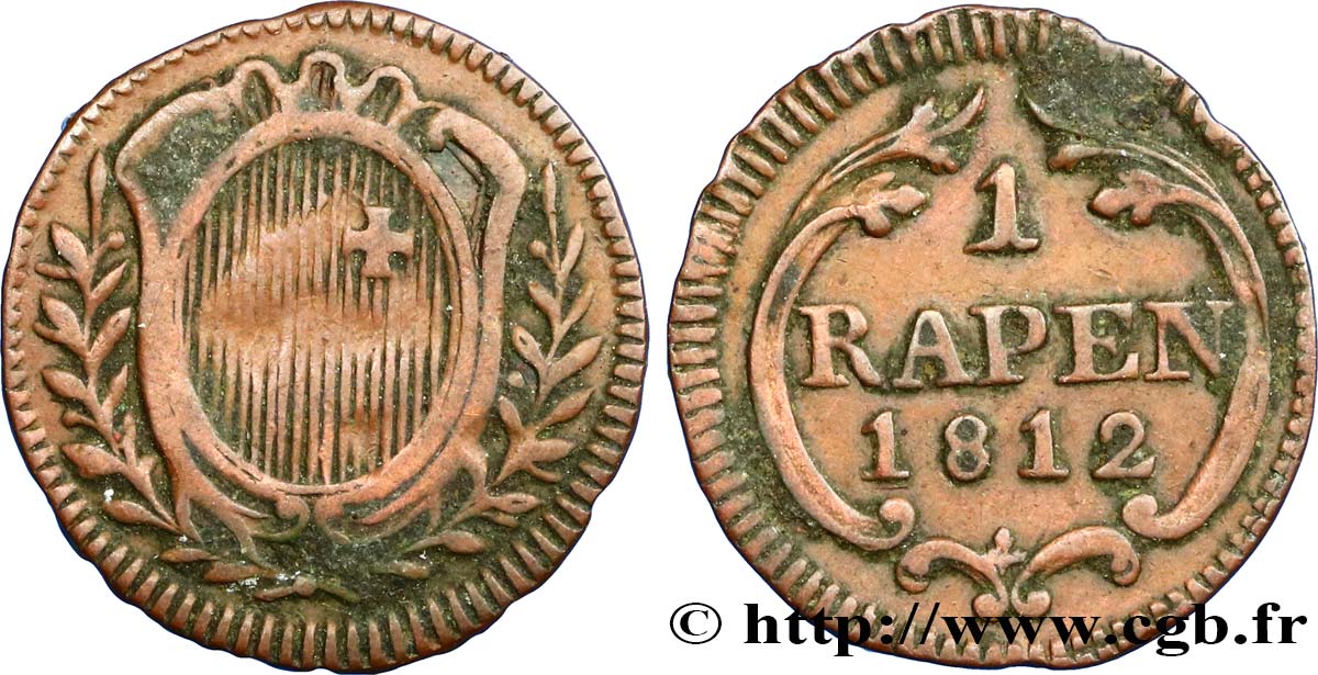 SWITZERLAND - cantons coinage 1 Rappen - Canton de Schwyz 1812  XF 