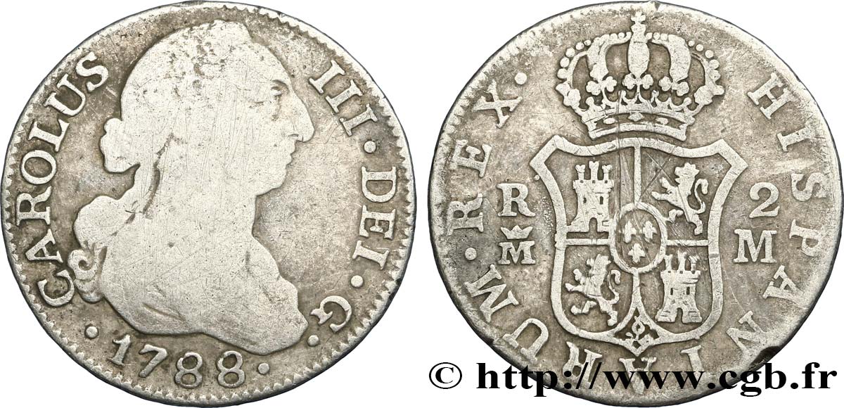 SPAIN 2 Reales Charles III 1788 Madrid VF 