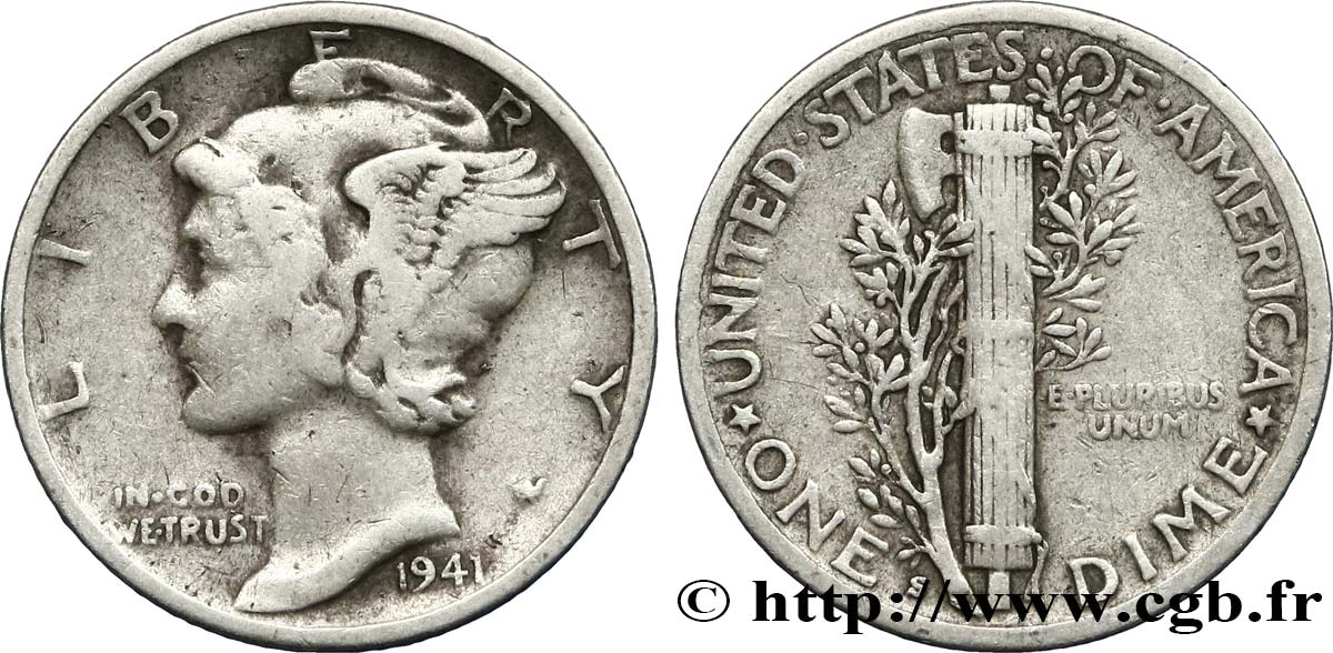 VEREINIGTE STAATEN VON AMERIKA 1 Dime Mercury 1941 San Francisco fSS 