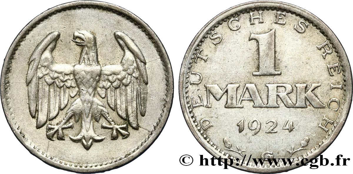 GERMANY 1 Mark aigle 1924 Karlsruhe - G AU 