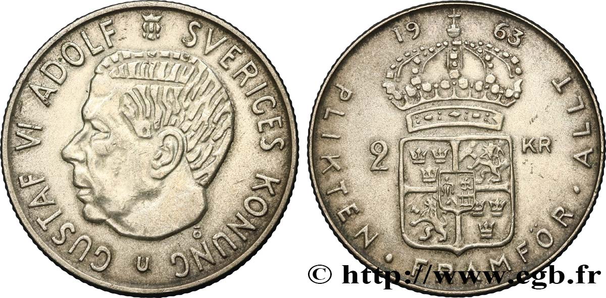 SWEDEN 2 Kronor Gustave VI 1963  AU 