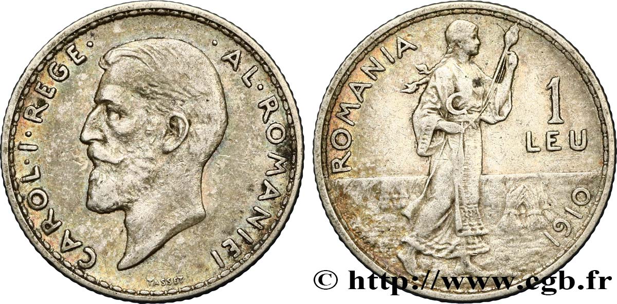 ROUMANIE 1 Leu Charles Ier / paysanne 1910  TTB 