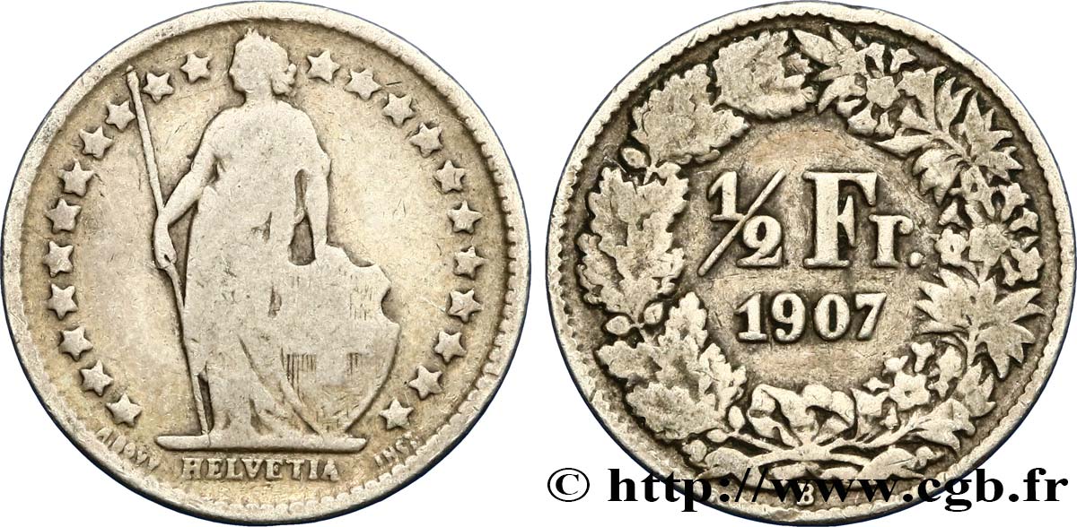 SUIZA 1/2 Franc Helvetia 1907 Berne - B BC 