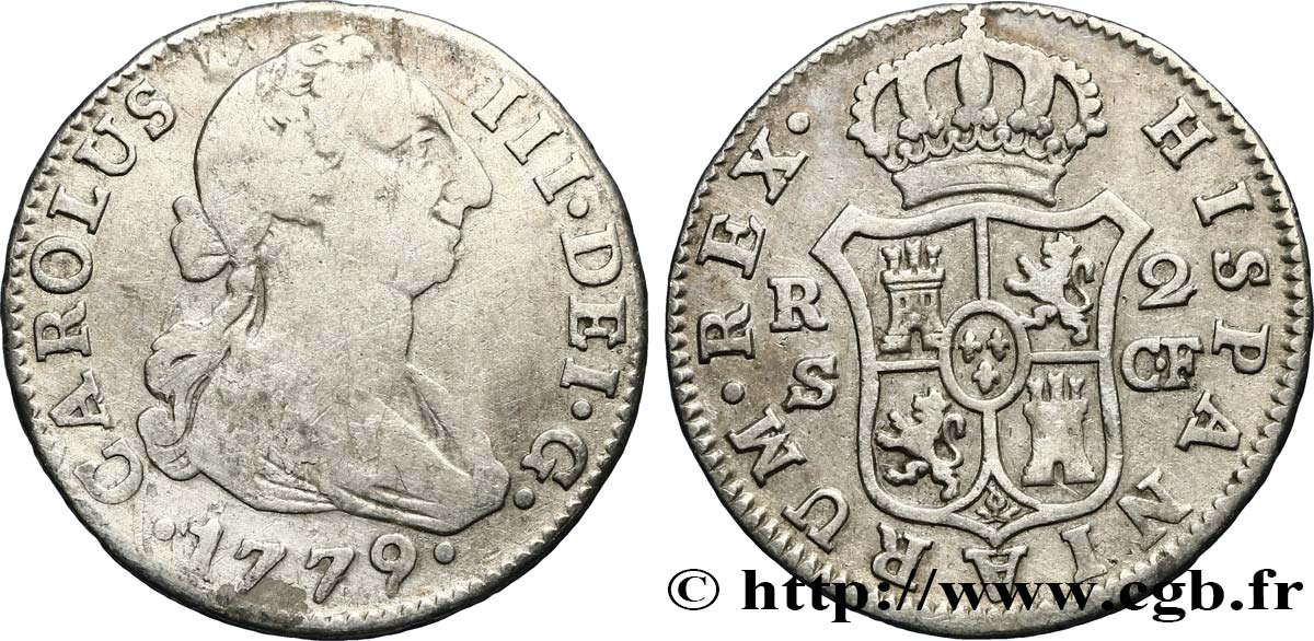 SPAIN 2 Reales Charles III 1779 Séville VF/VF 