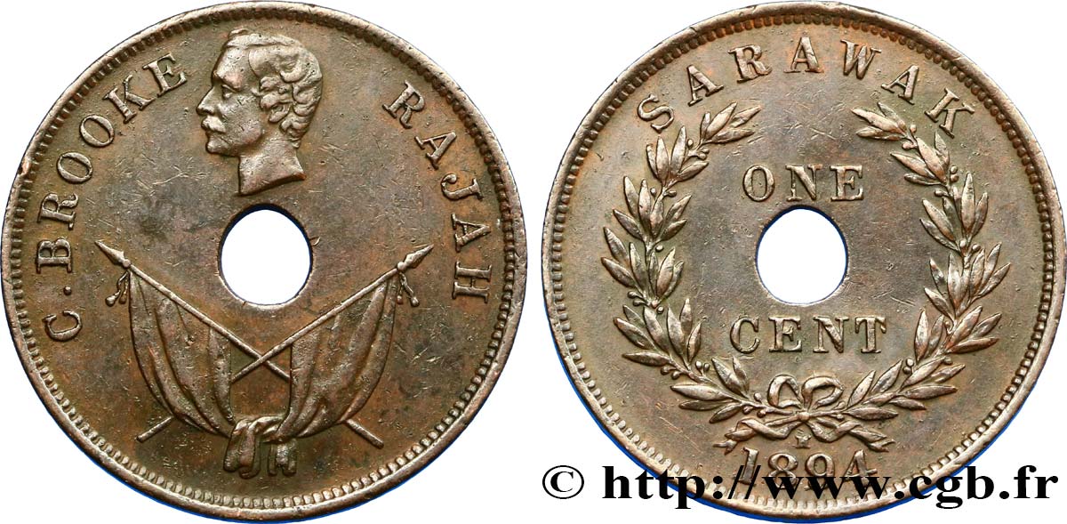 SARAWAK 1 Cent Sarawak C. Brooke 1894 Heaton XF 