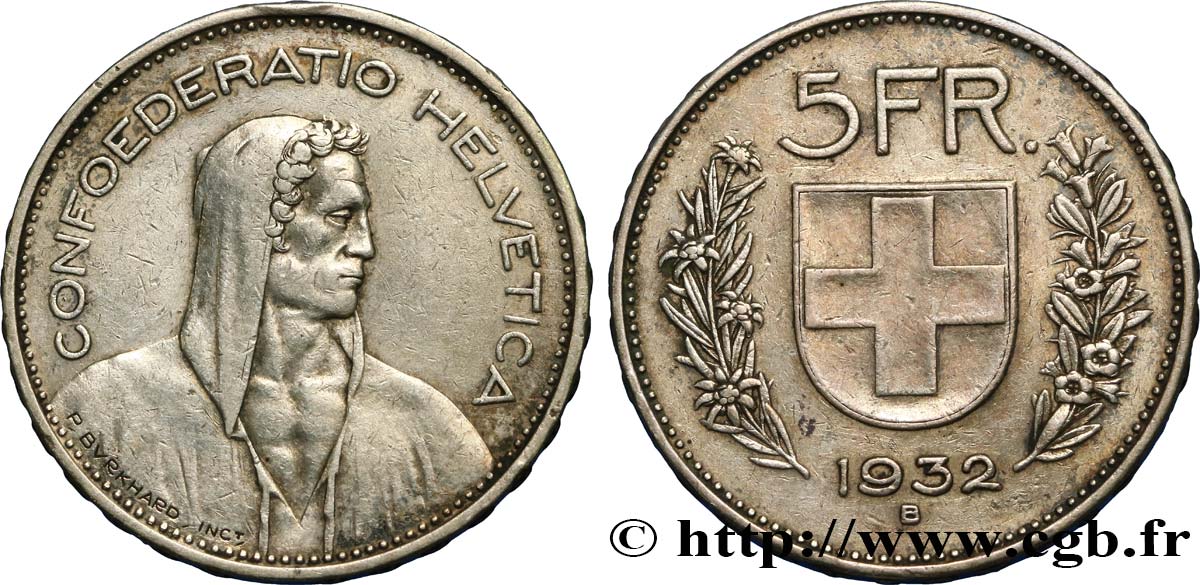 SUIZA 5 Francs Berger des Alpes 1932 Berne MBC 