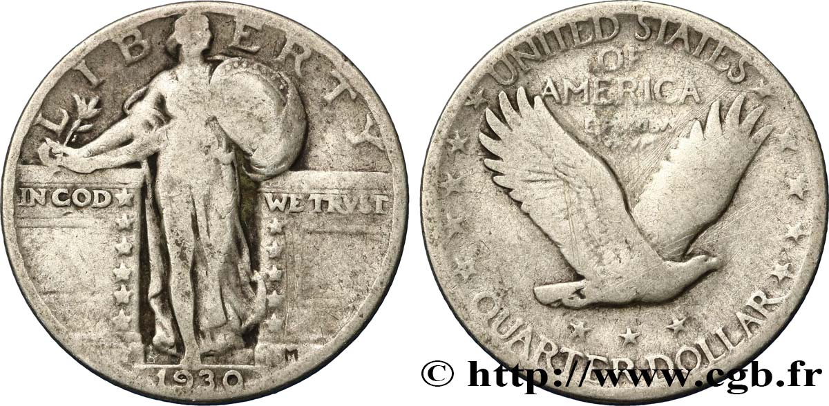 ÉTATS-UNIS D AMÉRIQUE 1/4 Dollar Liberté 1930 Philadelphie TB 