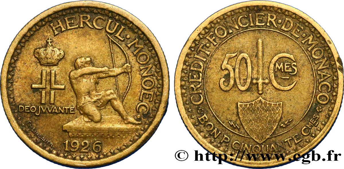 MONACO 50 Centimes émission du Crédit Foncier de Monaco 1926 Poissy TTB 