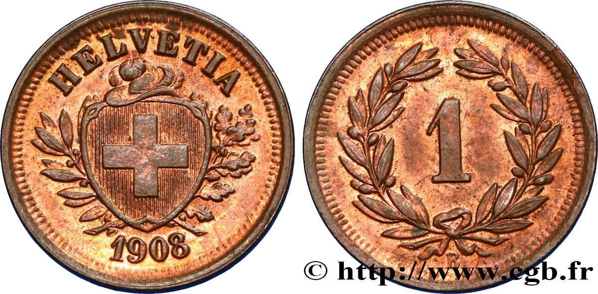 SUISSE 1 Centime Croix Suisse 1908 Berne SUP 