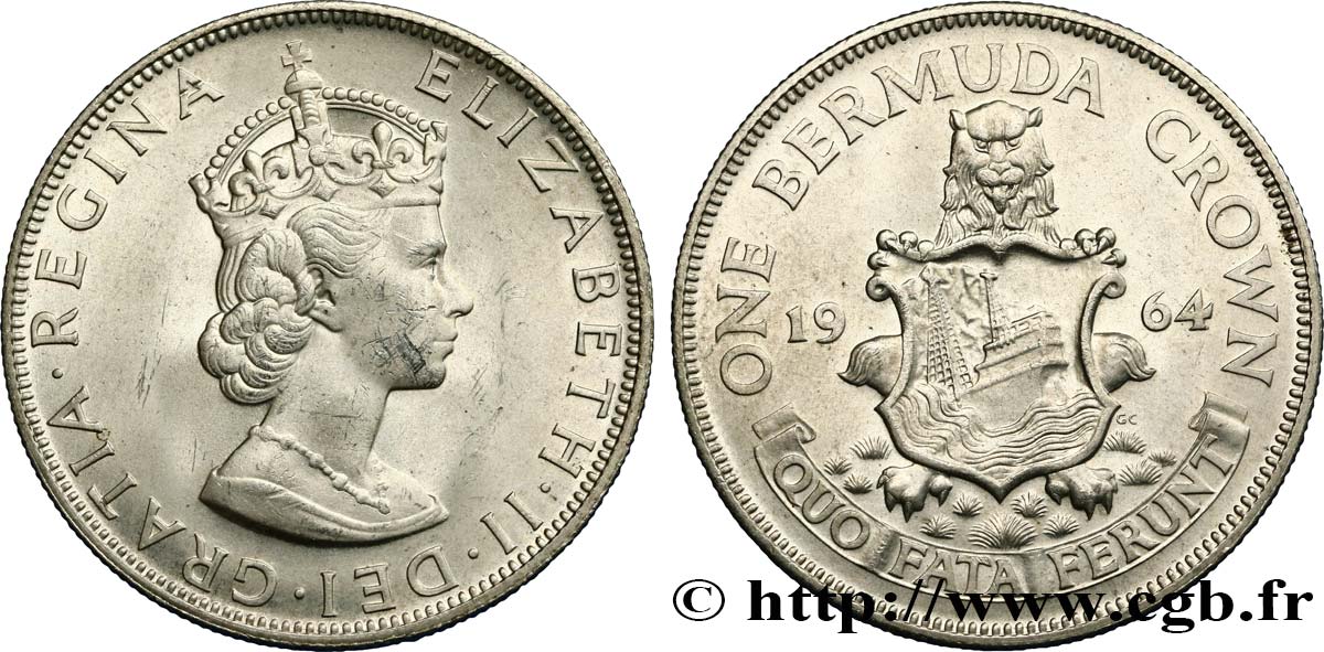 BERMUDAS 1 Crown Elisabeth II 1964  EBC 