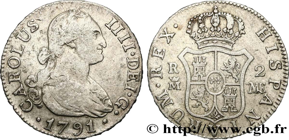 ESPAÑA 2 Reales Charles IV 1791 Madrid BC/BC+ 
