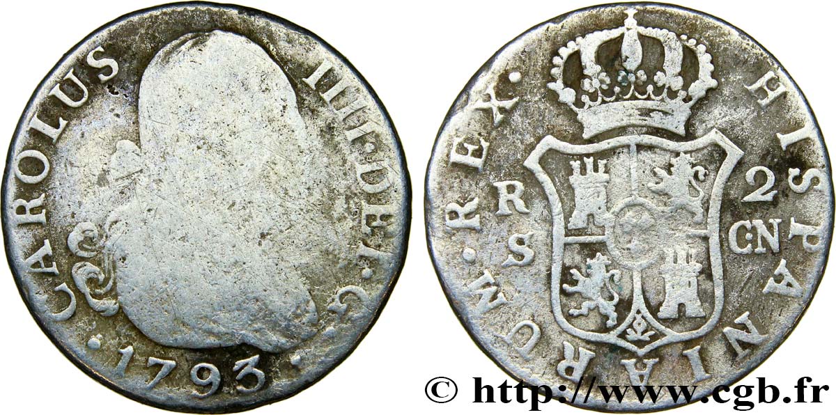 SPAIN 2 Reales Charles IV 1793 Séville F 