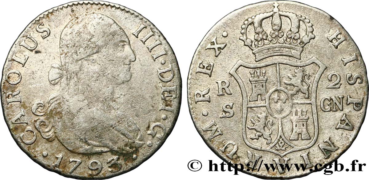 SPANIEN 2 Reales Charles IV 1793 Séville S/fSS 