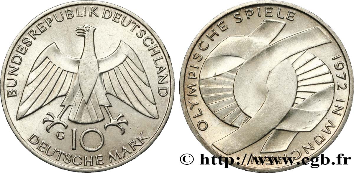 ALLEMAGNE 10 Mark XXe J.O. Munich : l’idéal olympique / aigle 1972 Karlsruhe - G SUP 