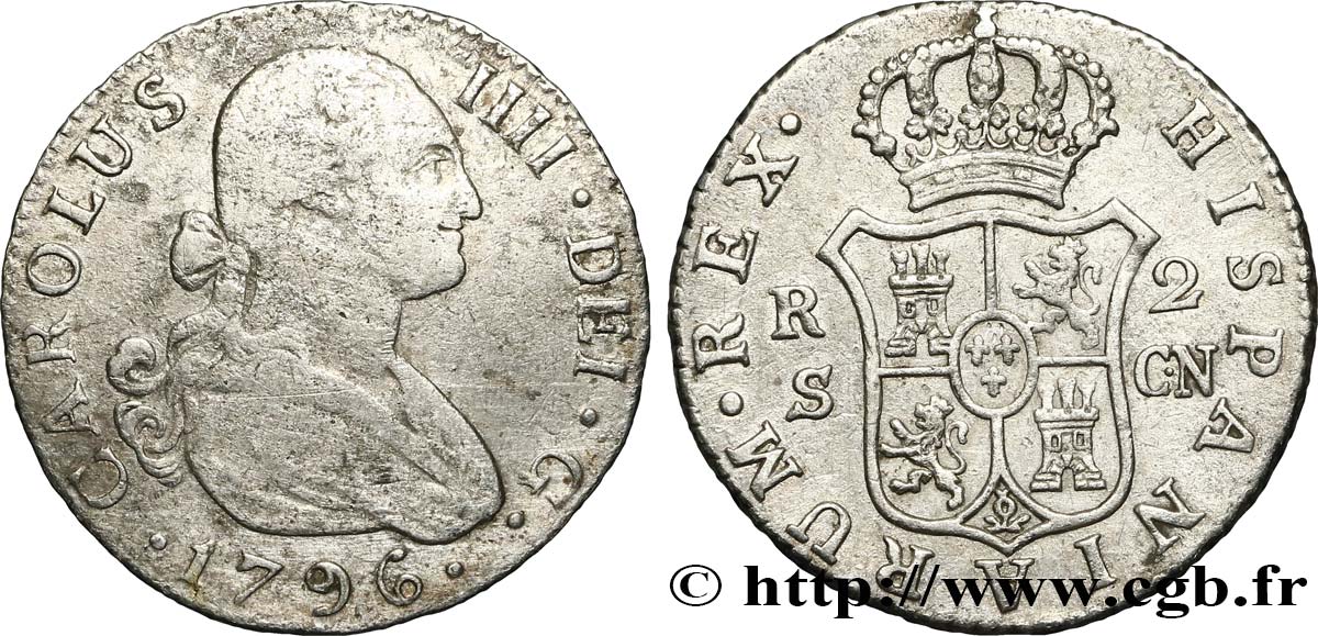 SPANIEN 2 Reales Charles IV 1796 Séville S/SS 