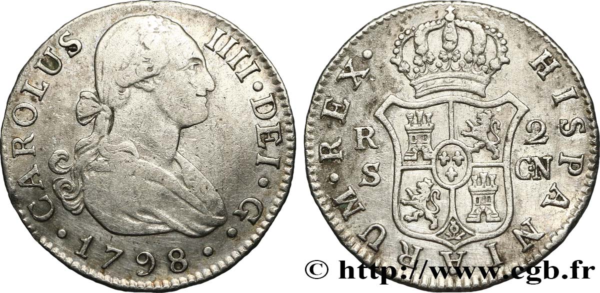 SPAIN 2 Reales Charles IV 1798 Séville XF 