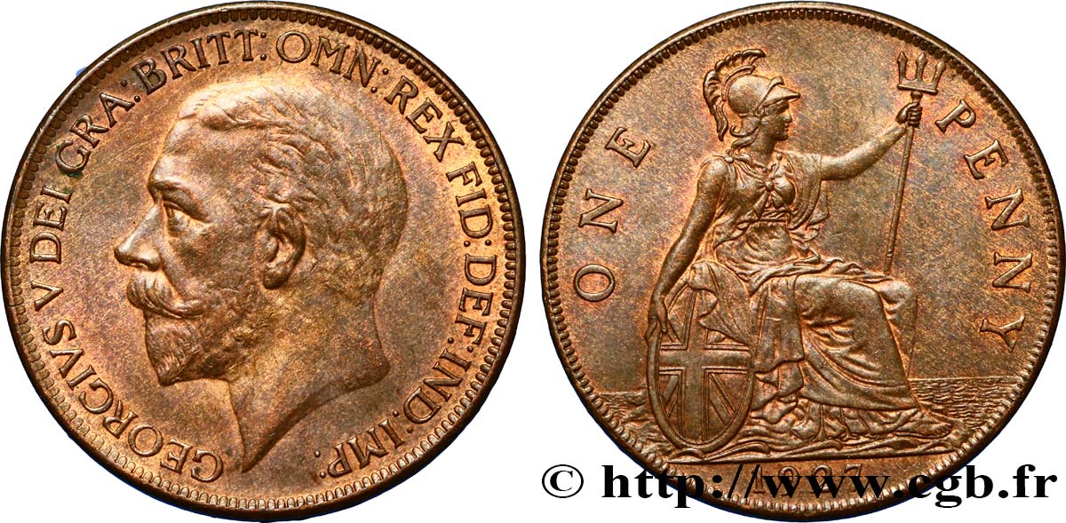 VEREINIGTEN KÖNIGREICH 1 Penny Georges V 1927  VZ 