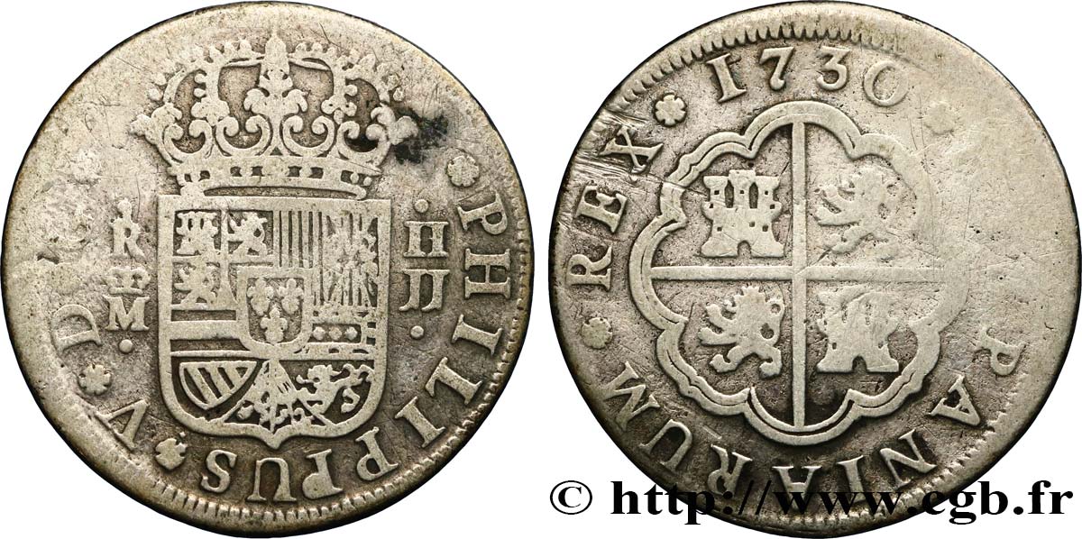 SPANIEN 2 Reales au nom de Philippe V 1730 Madrid S 
