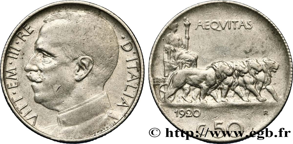 ITALIA 50 Centesimi Victor Emmanuel III 1920 Rome - R BB 