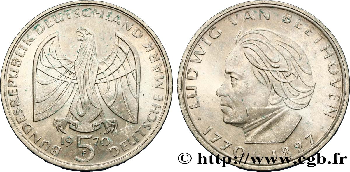 ALLEMAGNE 5 Mark 200e anniversaire de la naissance de Beethoven 1970 Stuttgart  SPL 