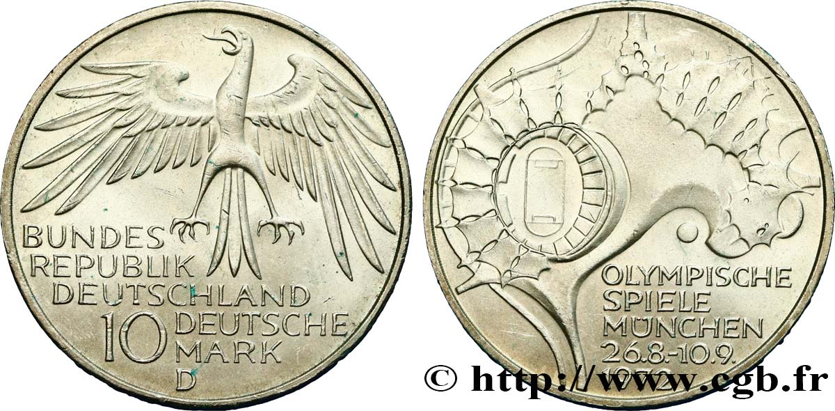 GERMANIA 10 Mark / XXe J.O. Munich - Village olympique de Munich 1972 Munich MS 