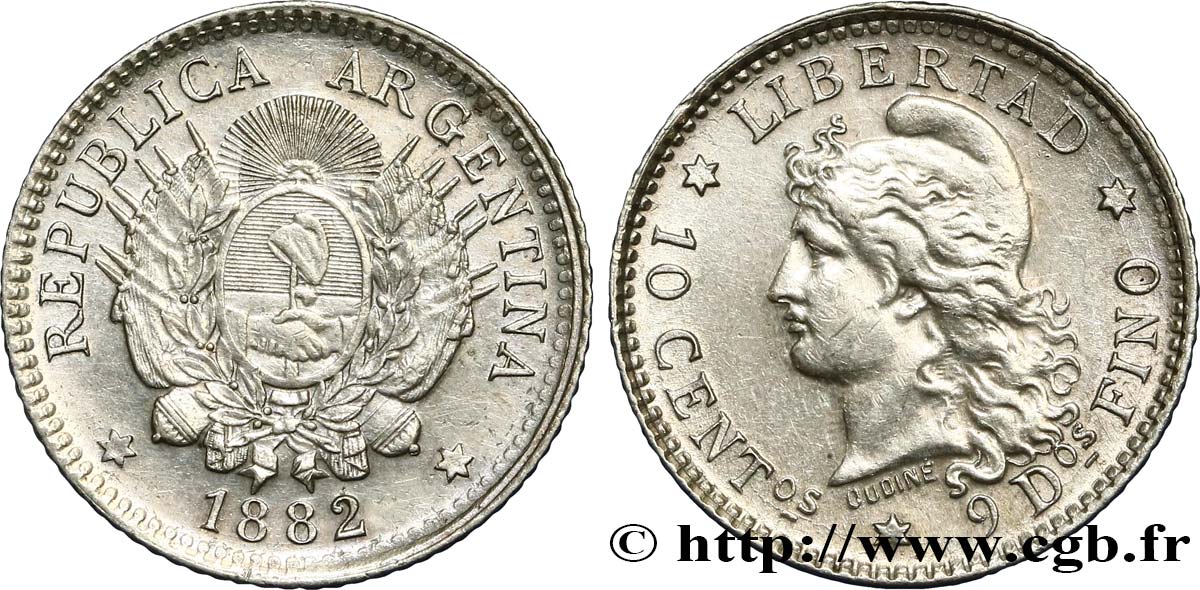 ARGENTINIEN 10 Centavos 1882  VZ 