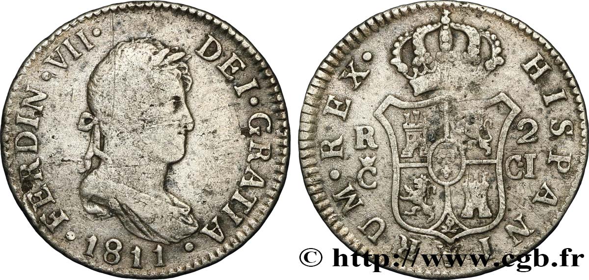 SPAGNA 2 Reales Ferdinand VII 1811 Cadix q.BB 