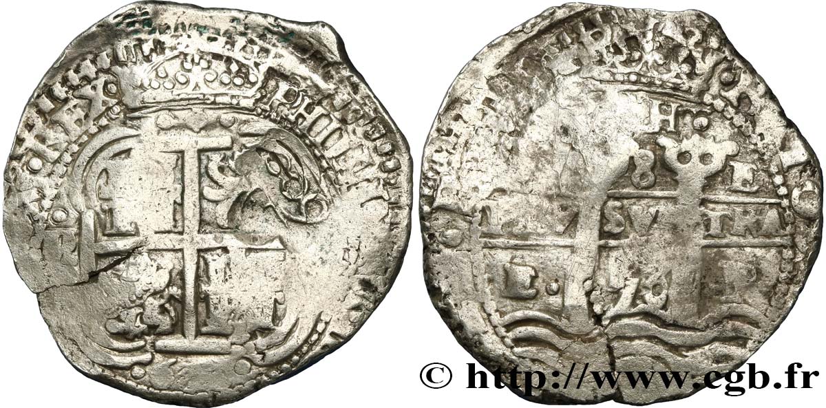 BOLIVIE - ROYAUME D ESPAGNE - PHILIPPE IV 8 Reales contremarquée pour le Brésil 1653 Potosi BB/q.BB 