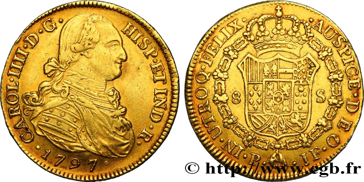 COLOMBIE - CHARLES IV 8 Escudos 1797 Popayan TTB 