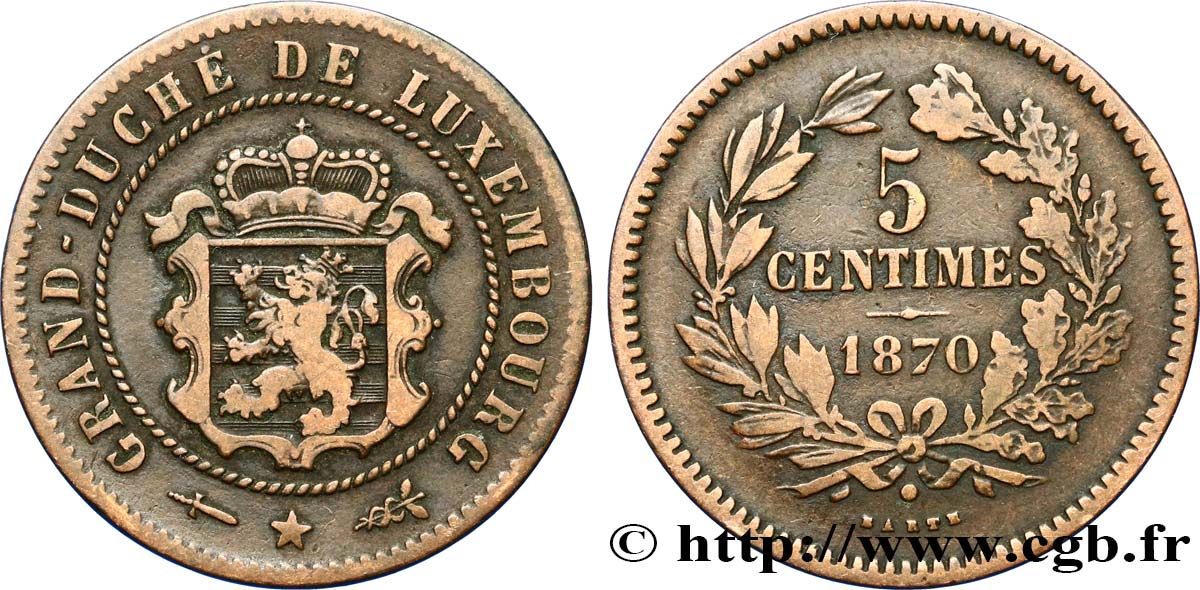 LUXEMBURGO 5 Centimes écu couronné 1870 Utrecht BC+ 