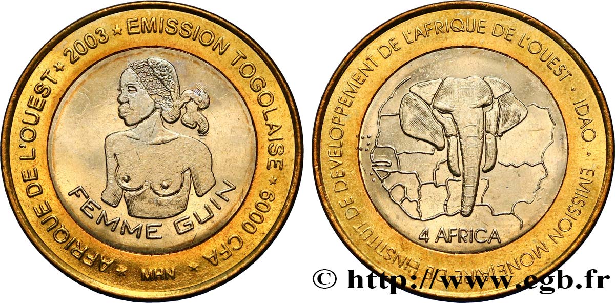 TOGO 6000 Francs femme Guin 2003  VZ 