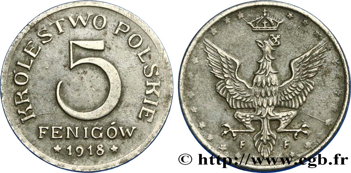 POLOGNE 5 Fenigow Pologne sous administration allemande 1918  TTB+ 