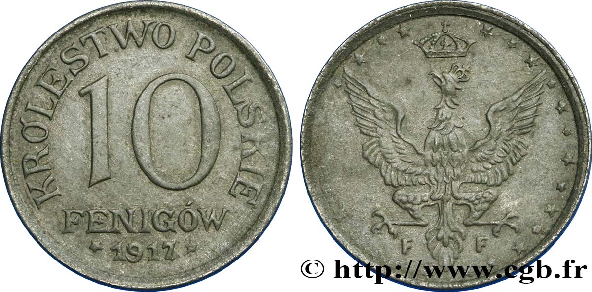 POLONIA 10 Fenigow Pologne sous administration allemande 1917  BB 