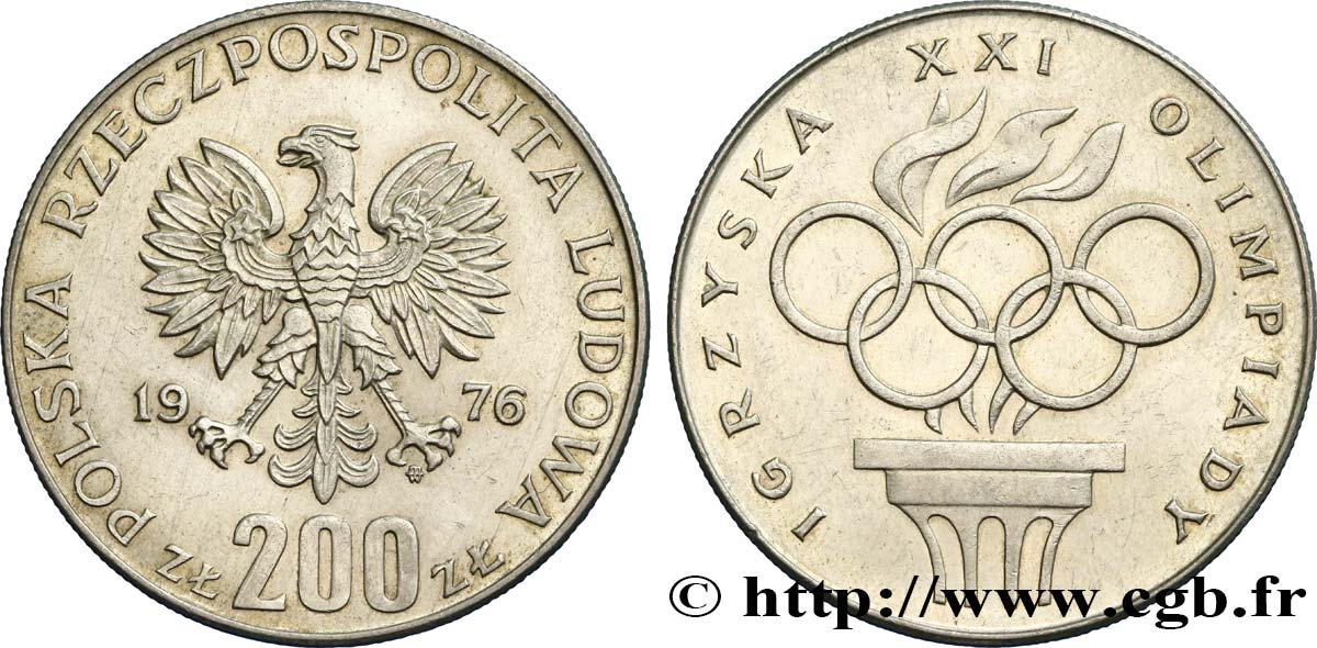 POLONIA 200 Zlotych XXI Jeux Olympiques 1976 Varsovie EBC 