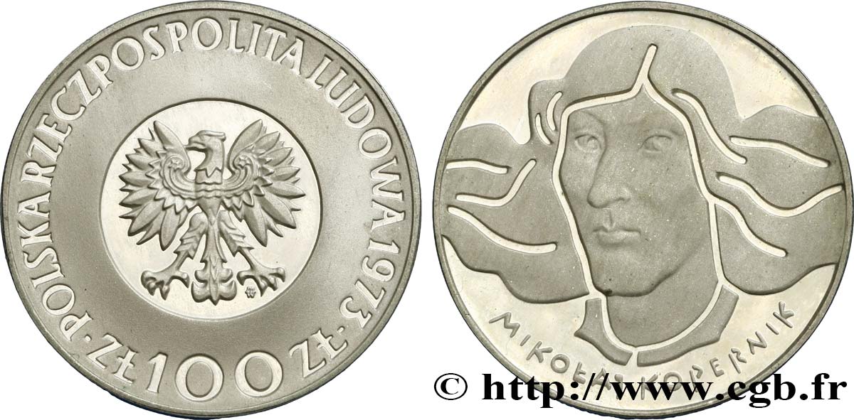 POLEN 100 Zlotych Proof Nicolas Copernic 1973 Varsovie fST 