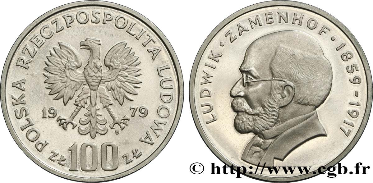 POLONIA 100 Zlotych Proof Ludwik Zamenhof 1979 Varsovie MS 