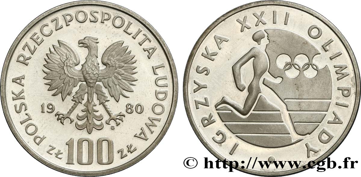 POLONIA 100 Zlotych Proof XXIIe Jeux Olympiques (Moscou) 1980 Varsovie MS 