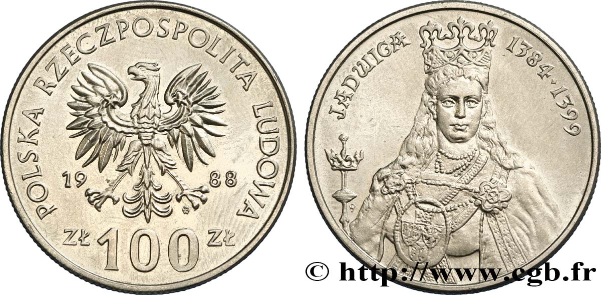 POLONIA 100 Zlotych Reine Jadwiga 1988 Varsovie MS 