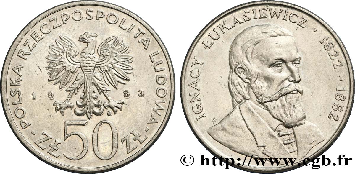 POLOGNE 50 Zlotych Ignacy Lukasiewicz 1983 Varsovie SPL 