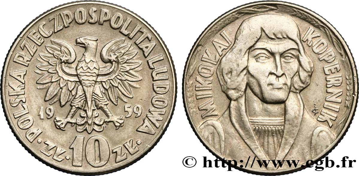 POLEN 10 Zlotych aigle / Nicolas Copernic 1959  VZ 