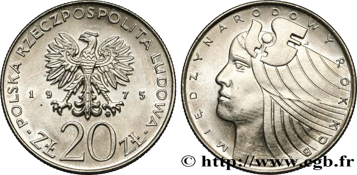 POLAND 20 Zlotych aigle  1975 Varsovie MS 