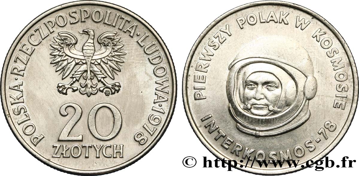 POLEN 20 Zlotych 1er cosmonaute polonais 1978 Varsovie fST 