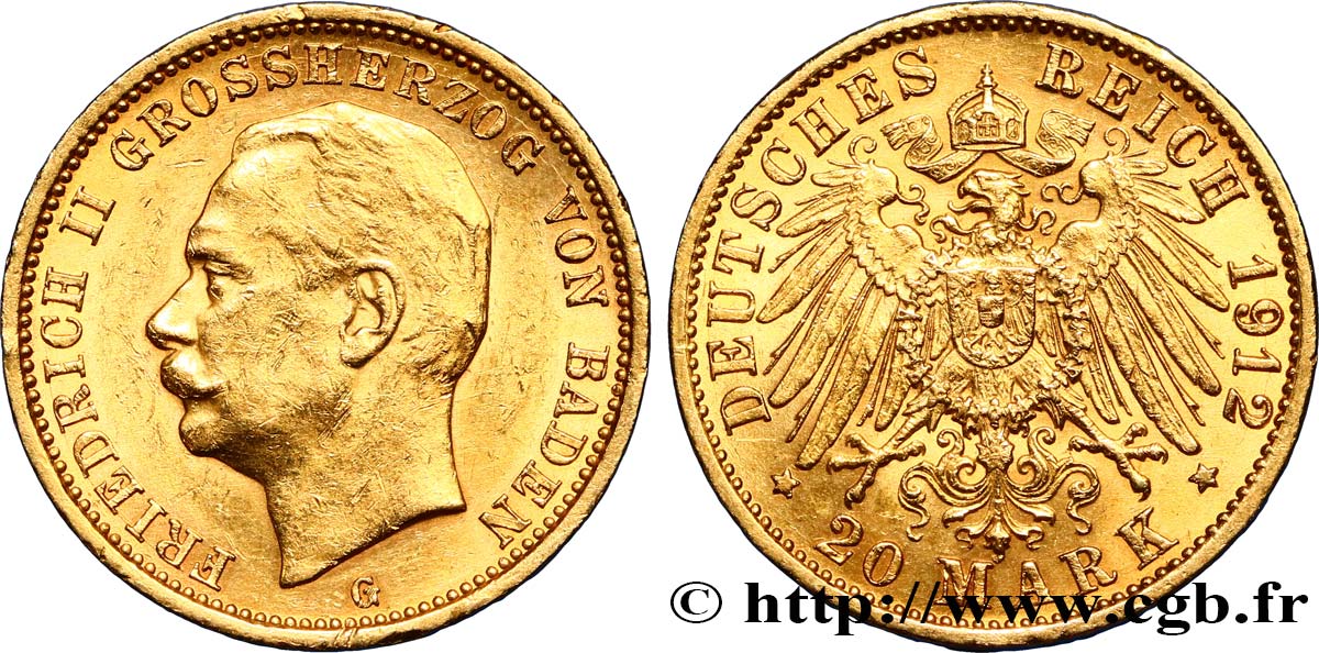 GERMANIA - BADEN 20 Mark Frédéric II 1912 Karlsruhe q.SPL 