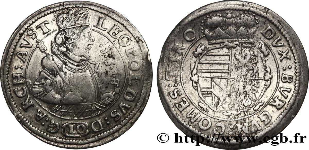 AUSTRIA - COUNTY OF TYROL - LEOPOLD V 10 Kreuzer 1628 Hall XF 