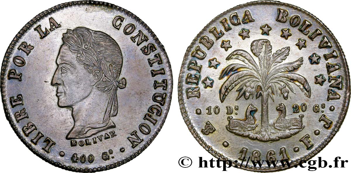 BOLIVIA - REPUBLIC 8 Soles Simon Bolivar 1861 Potosi AU/MS 