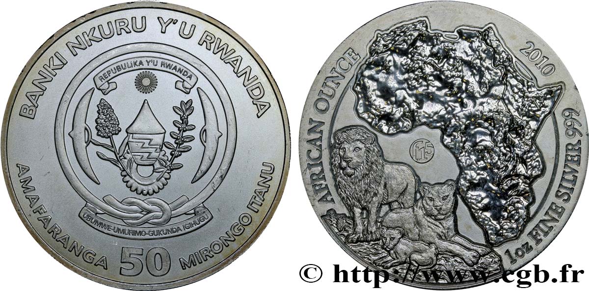 RWANDA 50 Francs (1 once) 2010  SPL 