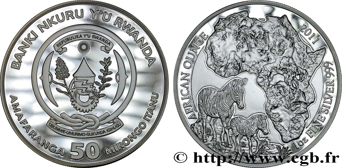 RWANDA 50 Francs (1 once) Proof 2011  SPL 