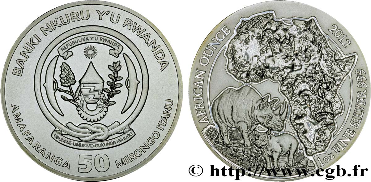 RUANDA 50 Francs (1 once) 2012  fST 