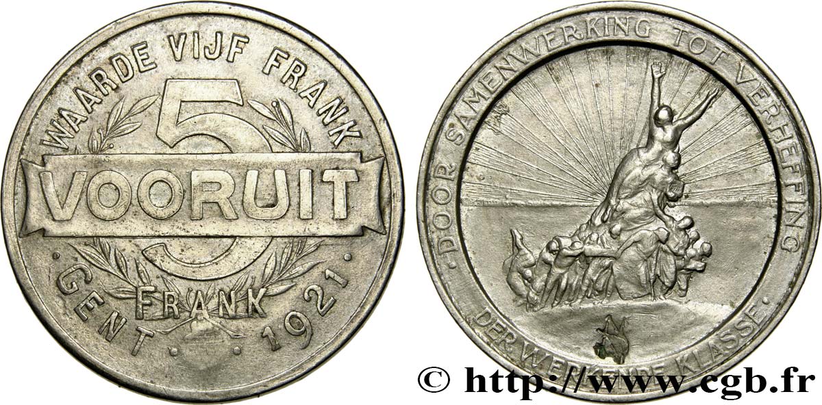 BELGIQUE 5 Vooruit (jeton pour le pain) 1921  TB+ 