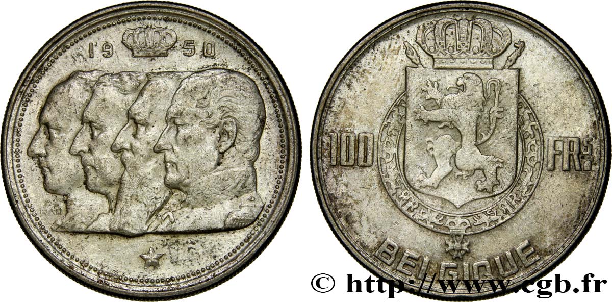 BELGIQUE 100 Francs portraits des quatre rois de Belgique, légende française 1950  SUP 